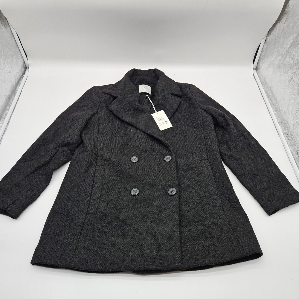 FREE ASSEMBLY Women's Black‎ Tweed Double Breasted Blazer Jacket Size S